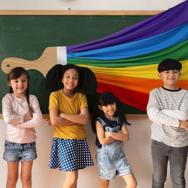 Alt view image 5 of 7 - Art Classroom Wall Decor 151 Inches Rainbow Brush Bright Color 3D Paintbrush Cutout for Bulletin Boards, Back to School Party Room, Rainbow Cloth Banner, Chalkboard Theme Decor