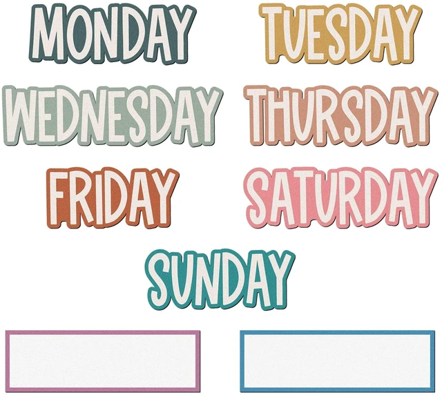 Main image of 9 Pcs Days of the Week Magnets for Whiteboard Calendar,Boho Colorful Magnetic Weekday Tags for Classroom Fridge Locker, Includes 7 Day Cards with 2 Blank Frames, Reusable Planning Decor