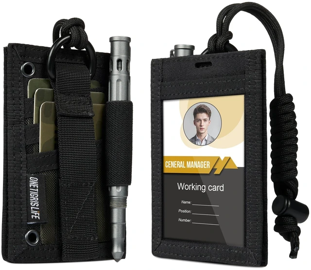 Main image of Tactical ID Card Holder Hook & Loop Patch Badge Holder Neck Lanyard Key Ring and Credit Card Organizer (Black)