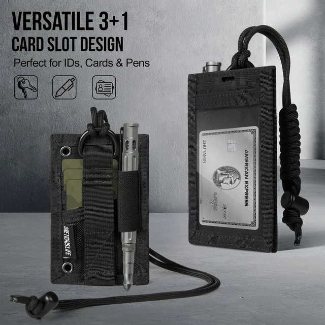 Alt view image 4 of 7 - Tactical ID Card Holder Hook & Loop Patch Badge Holder Neck Lanyard Key Ring and Credit Card Organizer (Black)