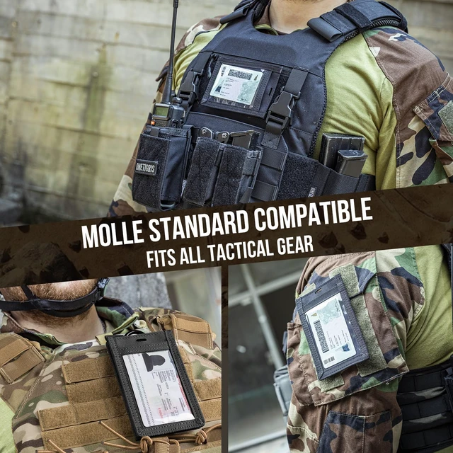 Alt view image 7 of 7 - Tactical ID Card Holder Hook & Loop Patch Badge Holder Neck Lanyard Key Ring and Credit Card Organizer (Black)