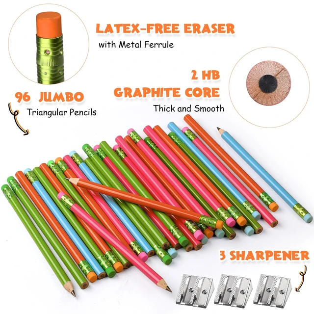 Alt view image 4 of 6 - 102 Pcs Fat Pencils with Sharpeners for Kids,Colored,Round Thick Jumbo Pencils with Erasers Large Diameter Easy Grip for Preschool Kindergarten Beginner, Back to School Supplies
