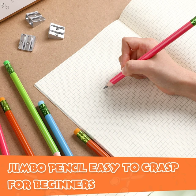 Alt view image 5 of 6 - 102 Pcs Fat Pencils with Sharpeners for Kids,Colored,Round Thick Jumbo Pencils with Erasers Large Diameter Easy Grip for Preschool Kindergarten Beginner, Back to School Supplies