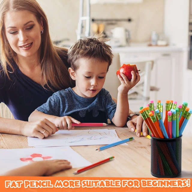Alt view image 6 of 6 - 102 Pcs Fat Pencils with Sharpeners for Kids,Colored,Round Thick Jumbo Pencils with Erasers Large Diameter Easy Grip for Preschool Kindergarten Beginner, Back to School Supplies