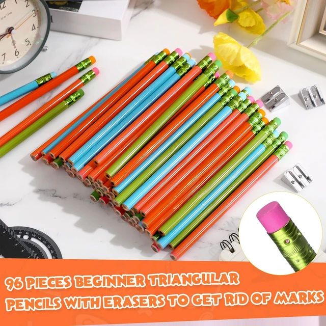 Alt view image 3 of 6 - 102 Pcs Fat Pencils with Sharpeners for Kids,Colored,Round Thick Jumbo Pencils with Erasers Large Diameter Easy Grip for Preschool Kindergarten Beginner, Back to School Supplies