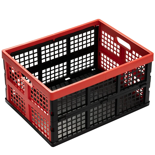 Alt view image 2 of 7 - 34L Large Plastic Folding Storage Crates,Collapsible Crates for Storage,Pack of 3 (Black+Red)