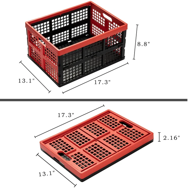 Alt view image 4 of 7 - 34L Large Plastic Folding Storage Crates,Collapsible Crates for Storage,Pack of 3 (Black+Red)