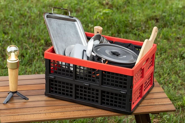 Alt view image 5 of 7 - 34L Large Plastic Folding Storage Crates,Collapsible Crates for Storage,Pack of 3 (Black+Red)