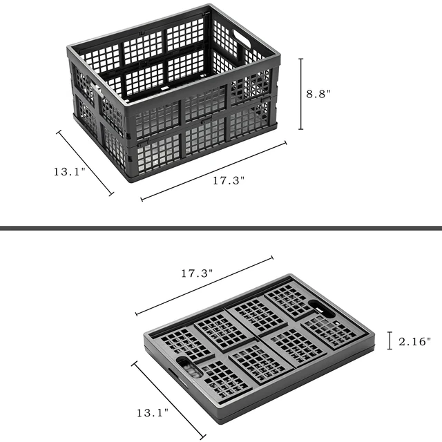 Alt view image 4 of 7 - 34L Large Plastic Folding Storage Crates,Collapsible Crates for Storage,Pack of 3 (Grey)