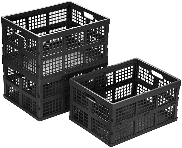 Main image of 34L Large Plastic Folding Storage Crates,Collapsible Crates for Storage,Pack of 3 (Black)