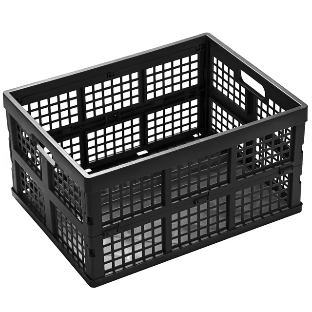 Alt view image 2 of 7 - 34L Large Plastic Folding Storage Crates,Collapsible Crates for Storage,Pack of 3 (Black)
