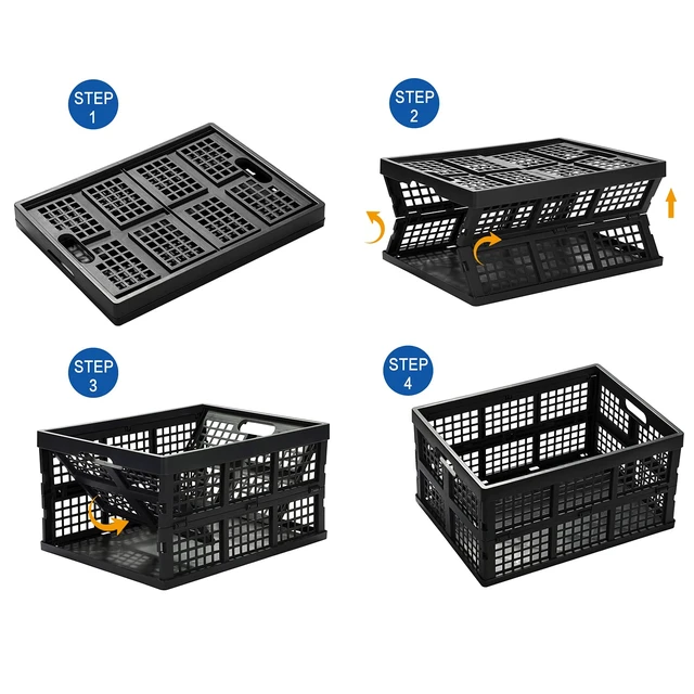 Alt view image 3 of 7 - 34L Large Plastic Folding Storage Crates,Collapsible Crates for Storage,Pack of 3 (Black)
