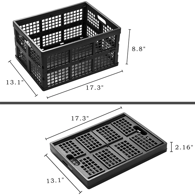 Alt view image 4 of 7 - 34L Large Plastic Folding Storage Crates,Collapsible Crates for Storage,Pack of 3 (Black)