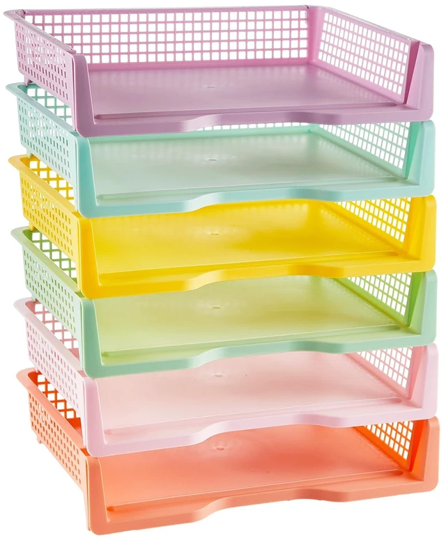 Main image of 6 Pcs Turn in Trays Classroom Pastel Paper Tray for Classroom Organization and Storage Stackable Plastic Book Baskets Turn in Bins Teacher Organizers for Library Drawers School Office Desk