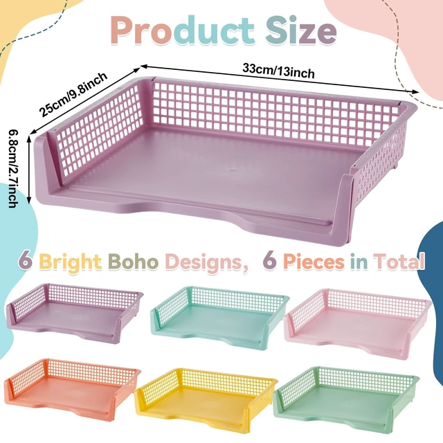 Alt view image 2 of 7 - 6 Pcs Turn in Trays Classroom Pastel Paper Tray for Classroom Organization and Storage Stackable Plastic Book Baskets Turn in Bins Teacher Organizers for Library Drawers School Office Desk