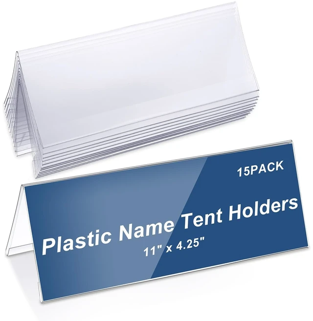 Main image of 15 Pieces Acrylic Name Plate for Desk, 11" X 4.25" Name Tent for Meeting Clear Plastic Name Plate Holder for Desk, PVC Names Card Holder, Table Sign Frame for Office School Business Conference