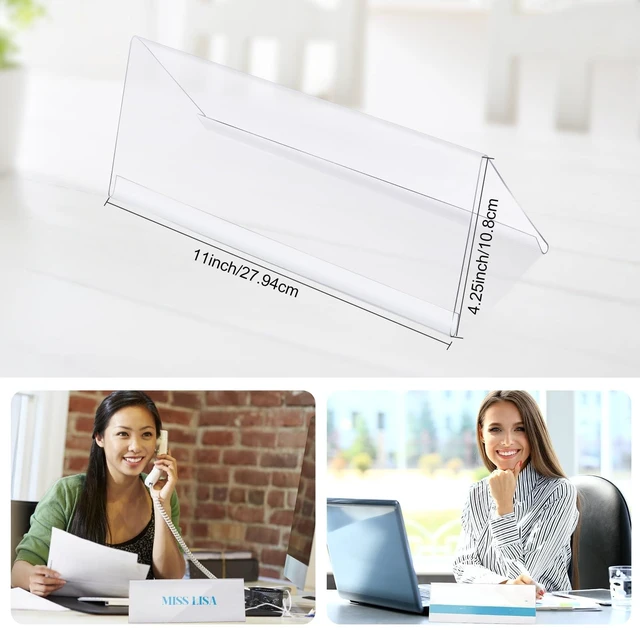 Alt view image 2 of 7 - 15 Pieces Acrylic Name Plate for Desk, 11" X 4.25" Name Tent for Meeting Clear Plastic Name Plate Holder for Desk, PVC Names Card Holder, Table Sign Frame for Office School Business Conference