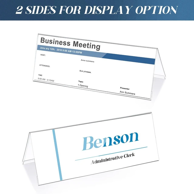 Alt view image 3 of 7 - 15 Pieces Acrylic Name Plate for Desk, 11" X 4.25" Name Tent for Meeting Clear Plastic Name Plate Holder for Desk, PVC Names Card Holder, Table Sign Frame for Office School Business Conference
