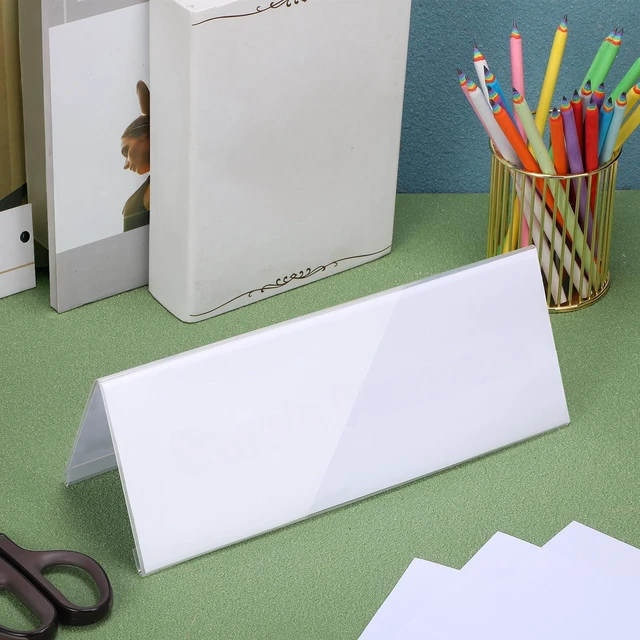 Alt view image 5 of 7 - 15 Pieces Acrylic Name Plate for Desk, 11" X 4.25" Name Tent for Meeting Clear Plastic Name Plate Holder for Desk, PVC Names Card Holder, Table Sign Frame for Office School Business Conference