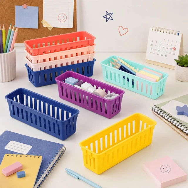 Alt view image 4 of 7 - 24 pcs Bright Pencil Basket Dispenser for Classroom Pencil Holder for Desk Kids Small Plastic Pen Crayon Basket Tray Classroom Storage Caddy Organizer for Student Teacher School Supplies Office