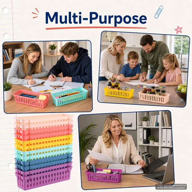 Alt view image 6 of 7 - 24 pcs Bright Pencil Basket Dispenser for Classroom Pencil Holder for Desk Kids Small Plastic Pen Crayon Basket Tray Classroom Storage Caddy Organizer for Student Teacher School Supplies Office