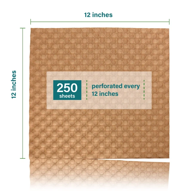 Alt view image 2 of 7 - Paper Bubble Wrap Sheets for Packing, Moving, & Shipping - 12" x 12" x 250' - Eco-Friendly Kraft Bubble Paper - Recyclable Cushioning Wrap - Made in the USA (01913)