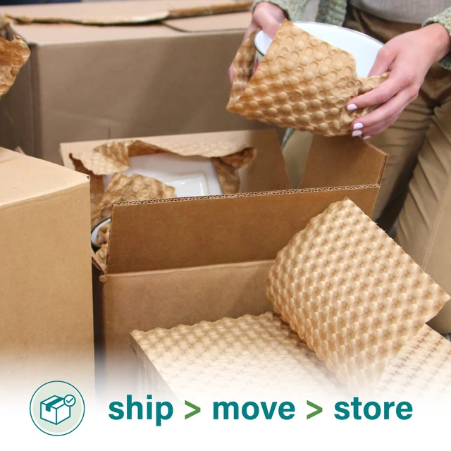 Alt view image 7 of 7 - Paper Bubble Wrap Sheets for Packing, Moving, & Shipping - 12" x 12" x 250' - Eco-Friendly Kraft Bubble Paper - Recyclable Cushioning Wrap - Made in the USA (01913)