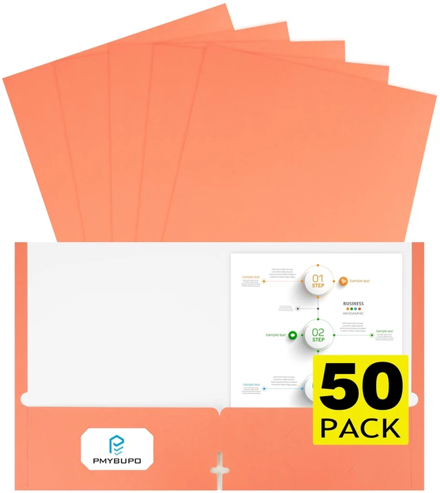 Main image of Orange Two Pocket Folders,50 Pack 2 Pocket Folders with Business Card Slot Fit Letter Size Paper,Colored File Folders with Pockets for School Office Home Business