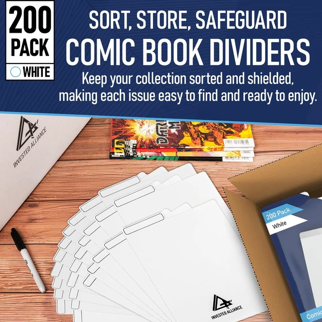 Alt view image 2 of 7 - White Comic Book Dividers (200 Pack) Plastic Dividers, Comic Box Divider, Book Shelf Dividers, Dividers for Bins, Shelves, and Cabinets, Book Dividers for Shelves, Comic Dividers