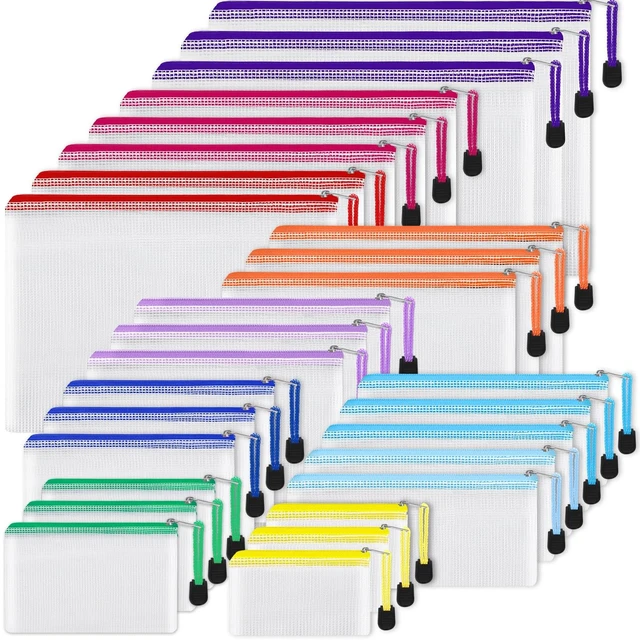 Main image of 28pcs Mesh Zipper Pouch, Waterproof Zipper Bags, 8 Sizes Plastic Travel Pouch, 10 Colors, Multipurpose for Board Game, Travel Storage, School Supplies, Office Appliances, Home Organize