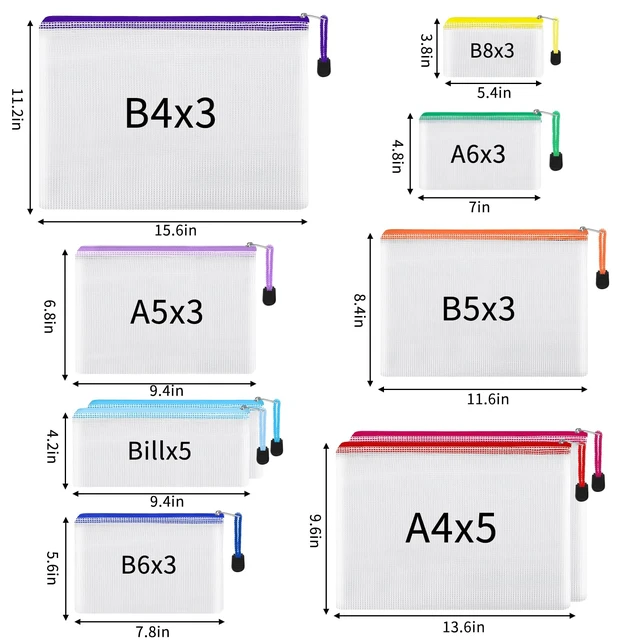 Alt view image 3 of 7 - 28pcs Mesh Zipper Pouch, Waterproof Zipper Bags, 8 Sizes Plastic Travel Pouch, 10 Colors, Multipurpose for Board Game, Travel Storage, School Supplies, Office Appliances, Home Organize
