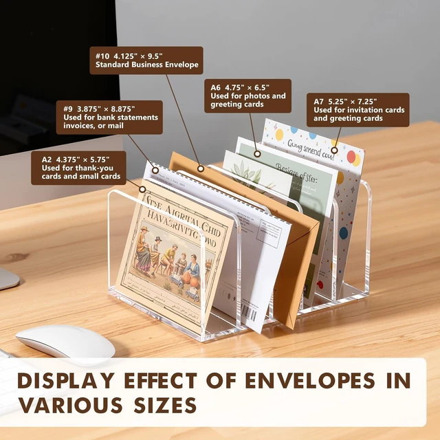 Alt view image 2 of 7 - Acrylic Mail Holder, 5 Compartments Multifunction Desk Organizer Clear Vertical Letter Sorter with Dividers, Modern Office & Home Storage for Documents, Notebooks & Folders