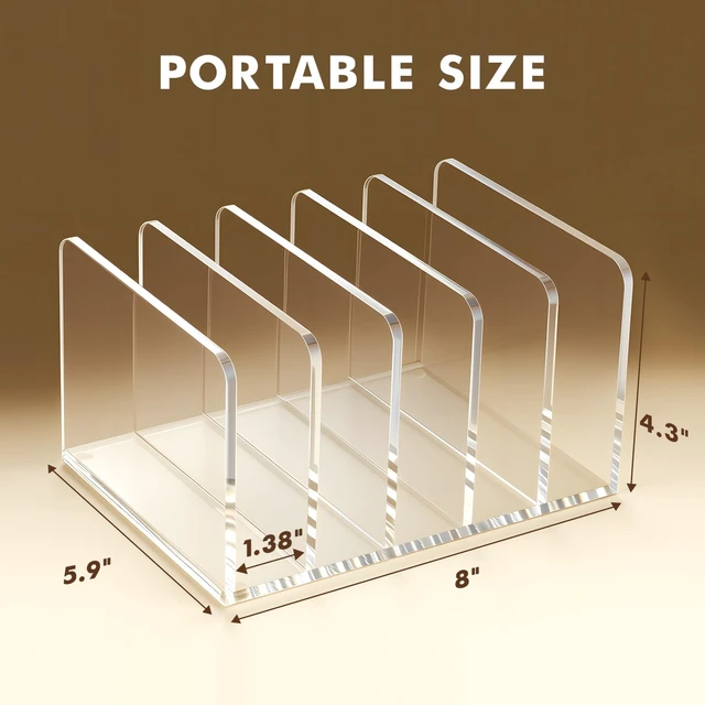Alt view image 7 of 7 - Acrylic Mail Holder, 5 Compartments Multifunction Desk Organizer Clear Vertical Letter Sorter with Dividers, Modern Office & Home Storage for Documents, Notebooks & Folders