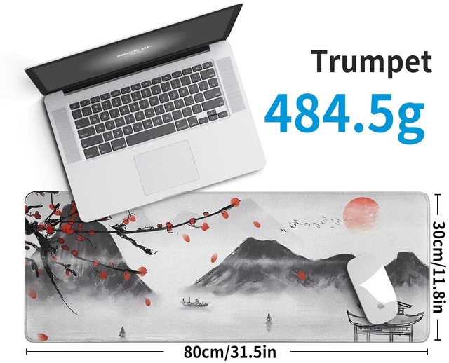 Alt view image 3 of 7 - Japanese Cherry Blossom Gaming Mouse Pad Large Desk Mat,Big Desk Pad with Stitched Edge Non-Slip Rubber Base,Office Decor Organizers and Accessories