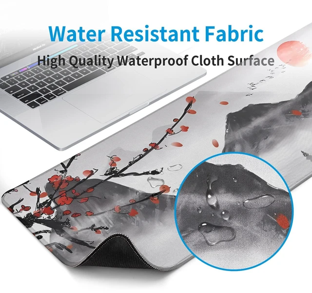 Alt view image 4 of 7 - Japanese Cherry Blossom Gaming Mouse Pad Large Desk Mat,Big Desk Pad with Stitched Edge Non-Slip Rubber Base,Office Decor Organizers and Accessories
