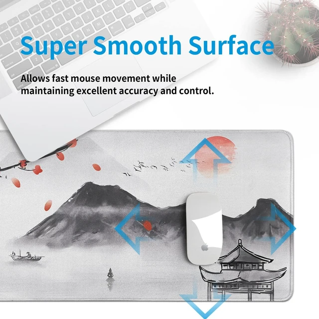 Alt view image 7 of 7 - Japanese Cherry Blossom Gaming Mouse Pad Large Desk Mat,Big Desk Pad with Stitched Edge Non-Slip Rubber Base,Office Decor Organizers and Accessories