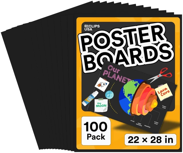 Main image of Black Poster Board Black Poster Paper 22x28 Large Poster Board Bulk School Supplies 100 Pack (22 x 28)