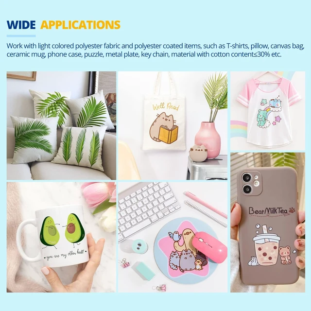 Alt view image 6 of 6 - Sublimation Paper for T-Shirts & Mugs,200 Sheets 8.5x11 Inch A4 High Transfer Rate,Quick-Dry Formula,Universal Compatibility,No Curl,Beginner-Friendly Sheets for Inkjet Printer
