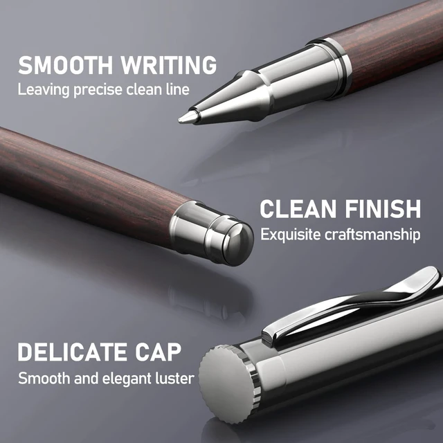 Alt view image 6 of 7 - Wood Rollerball Pen Set, Nice Pen for Men, Fancy Look - Black Oak 2 Refills, Executive Style, Luxury Finish, Smooth Writing for Journaling and Signatures, Office Use, Black and Blue Ink