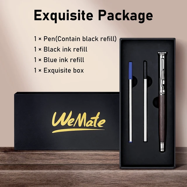 Alt view image 7 of 7 - Wood Rollerball Pen Set, Nice Pen for Men, Fancy Look - Black Oak 2 Refills, Executive Style, Luxury Finish, Smooth Writing for Journaling and Signatures, Office Use, Black and Blue Ink