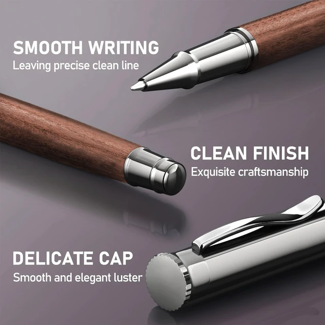Alt view image 6 of 7 - Wood Rollerball Pen Set, Nice Pen for Men, Fancy Look - Red Padouk 2 Refills, Executive Style, Luxury Finish, Smooth Writing for Journaling and Signatures, Office Use, Black and Blue Ink