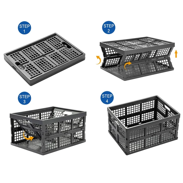 Alt view image 3 of 7 - 34L Large Plastic Folding Storage Crates,Collapsible Crates for Storage,Pack of 3 (Grey)