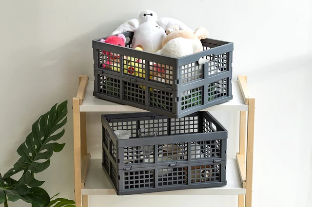 Alt view image 6 of 7 - 34L Large Plastic Folding Storage Crates,Collapsible Crates for Storage,Pack of 3 (Grey)