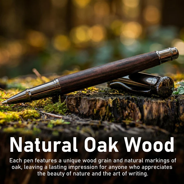 Alt view image 2 of 7 - Wood Rollerball Pen Set, Nice Pen for Men, Fancy Look - Black Oak 2 Refills, Executive Style, Luxury Finish, Smooth Writing for Journaling and Signatures, Office Use, Black and Blue Ink