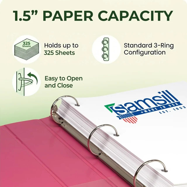 Alt view image 3 of 7 - BioBinder 1.5 Inch (4-Pack) - Durable Plant-Based 3 Ring View Binder, USDA Certified Biobased, Customizable Nonstick Cover & Spine - 325 Sheet Capacity, Letter Size School Office Organizer