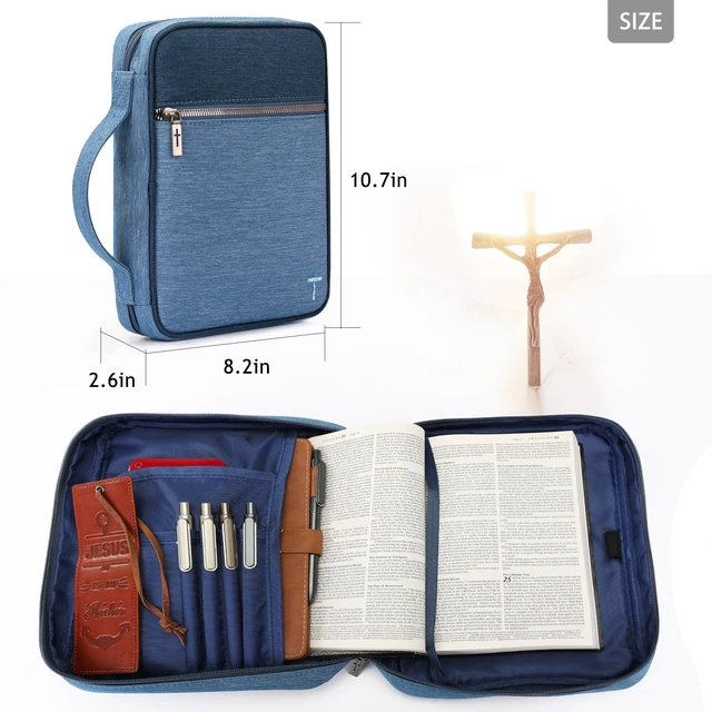 Alt view image 2 of 7 - Bible Cover for Women Men with Leather Bookmark Book Carrying Cases Church Bag for Outdoor Protective