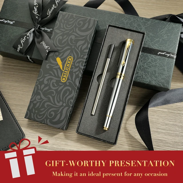 Alt view image 5 of 7 - Rollerball Pen, Stunning Bright Silver Chrome with Golden Trim Best Gift Set for Men & Women, Premium, Journaling, Office, Nice Pens-Gift Box with 0.5mm Black Extra Refill