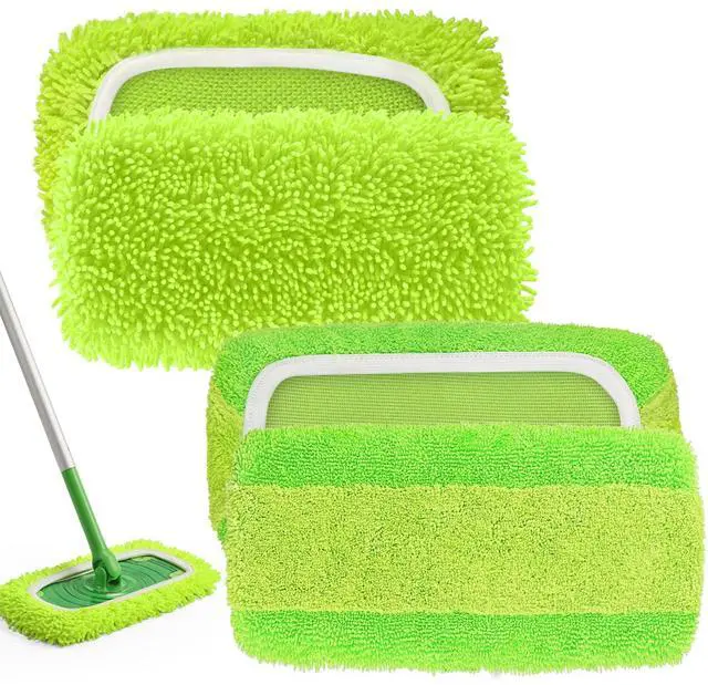 Main image of 2-in-1 Reusable Microfiber Mop Pads Compatible with Swiffer Sweeper for Wet Mopping & Dry Sweeping, Two Types of Washable Heavy-Duty Mop Pad Refills for Multiple Floor Types Cleaning - 4Pcs, Green