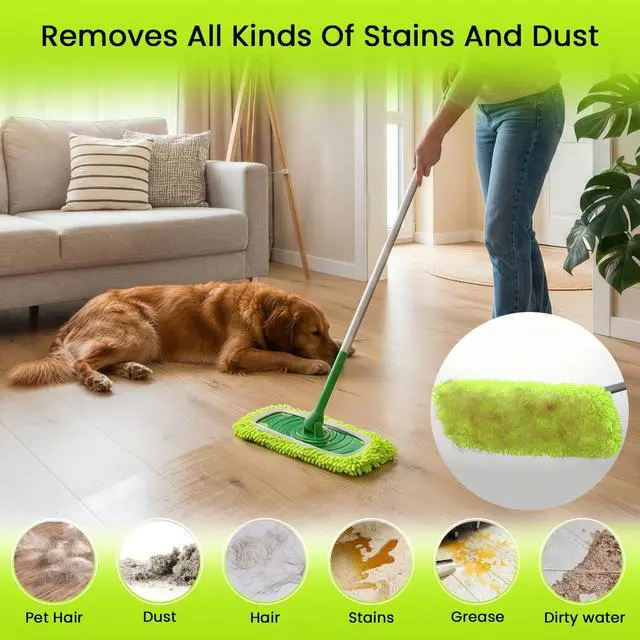 Alt view image 6 of 7 - 2-in-1 Reusable Microfiber Mop Pads Compatible with Swiffer Sweeper for Wet Mopping & Dry Sweeping, Two Types of Washable Heavy-Duty Mop Pad Refills for Multiple Floor Types Cleaning - 4Pcs, Green