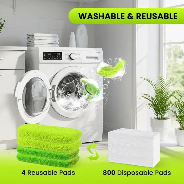 Alt view image 7 of 7 - 2-in-1 Reusable Microfiber Mop Pads Compatible with Swiffer Sweeper for Wet Mopping & Dry Sweeping, Two Types of Washable Heavy-Duty Mop Pad Refills for Multiple Floor Types Cleaning - 4Pcs, Green